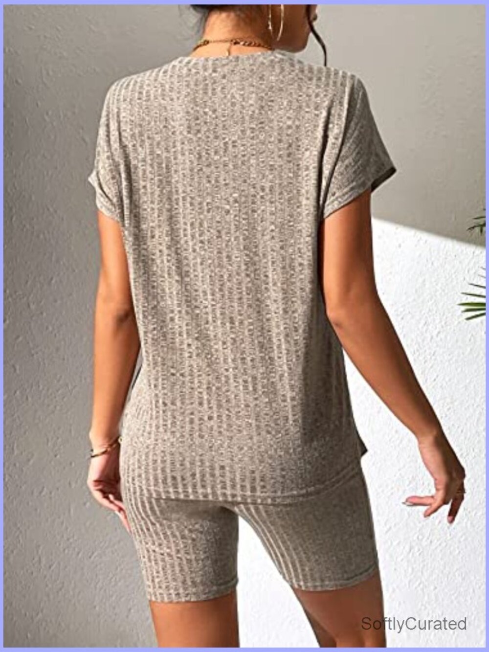 2 Piece Ribbed Twist Top and Biker Shorts Set - Picture 2 of 5